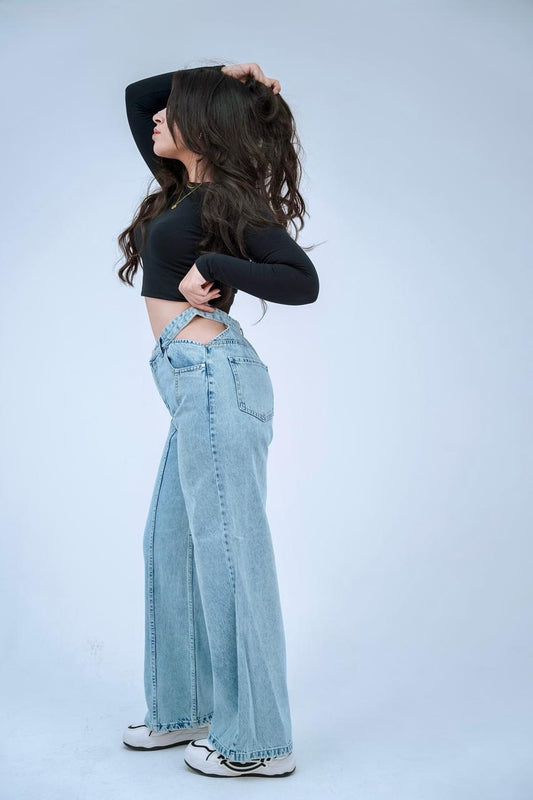 High-rise, straight-leg jeans