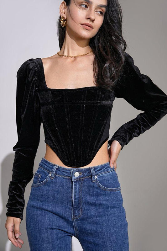 Velvet top long sleeve - Black