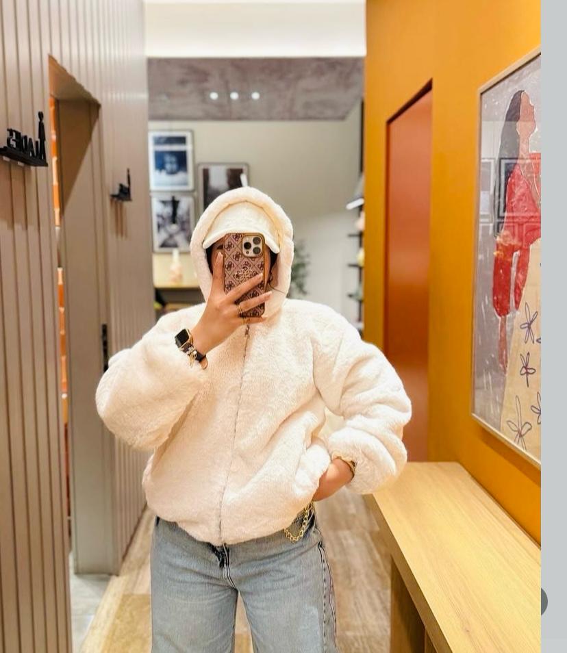 Hooded Faux Fur Jacket White color